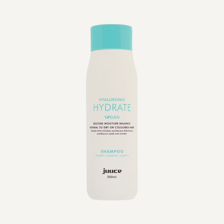 Juuce Hyaluronic Hydrate shampoo bottle on a white background